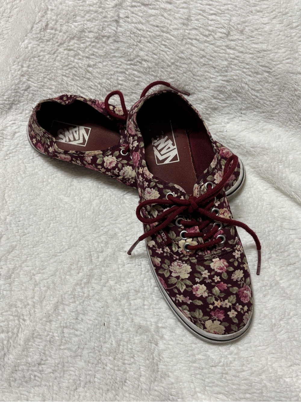 Vans Floral Lace-Up Sneakers in Burgundy and Pink
